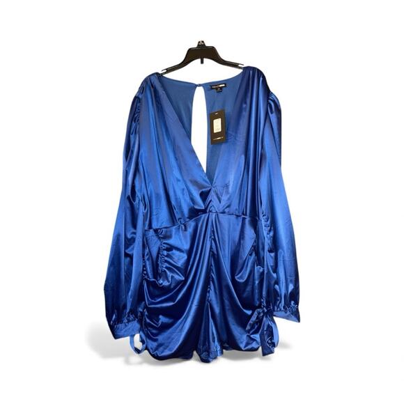 Fashion Nova Deep Blue Satin Romper - Picture 2 of 5